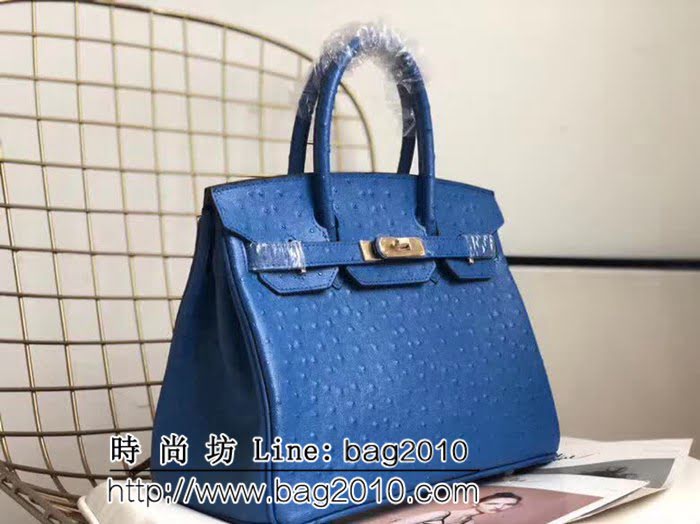 愛馬仕Hermes原版牛皮鴕鳥紋 Birkin 鉑金包 時尚手提包 0AM1017